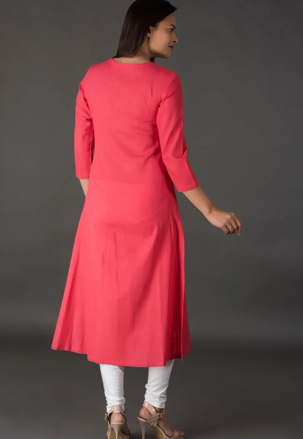 Leheriya Printed Cotton Long Kurta in Pink and Peach