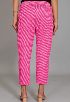 Leheriya Printed Cotton Pant in Pink