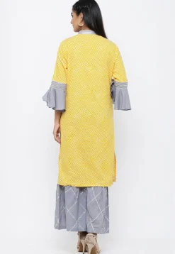 Leheriya Printed Cotton Pakistani Suit in Yellow