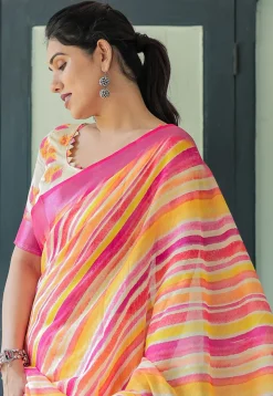 Leheriya Printed Cotton Saree in Multicolor