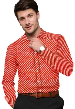 Leheriya Printed Cotton Shirt in Red