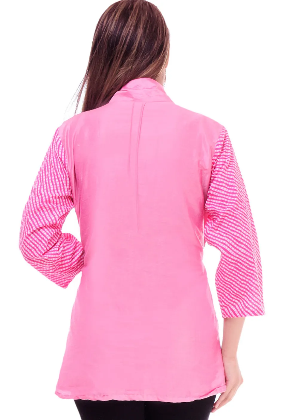 Leheriya Printed Cotton Silk Top in Pink