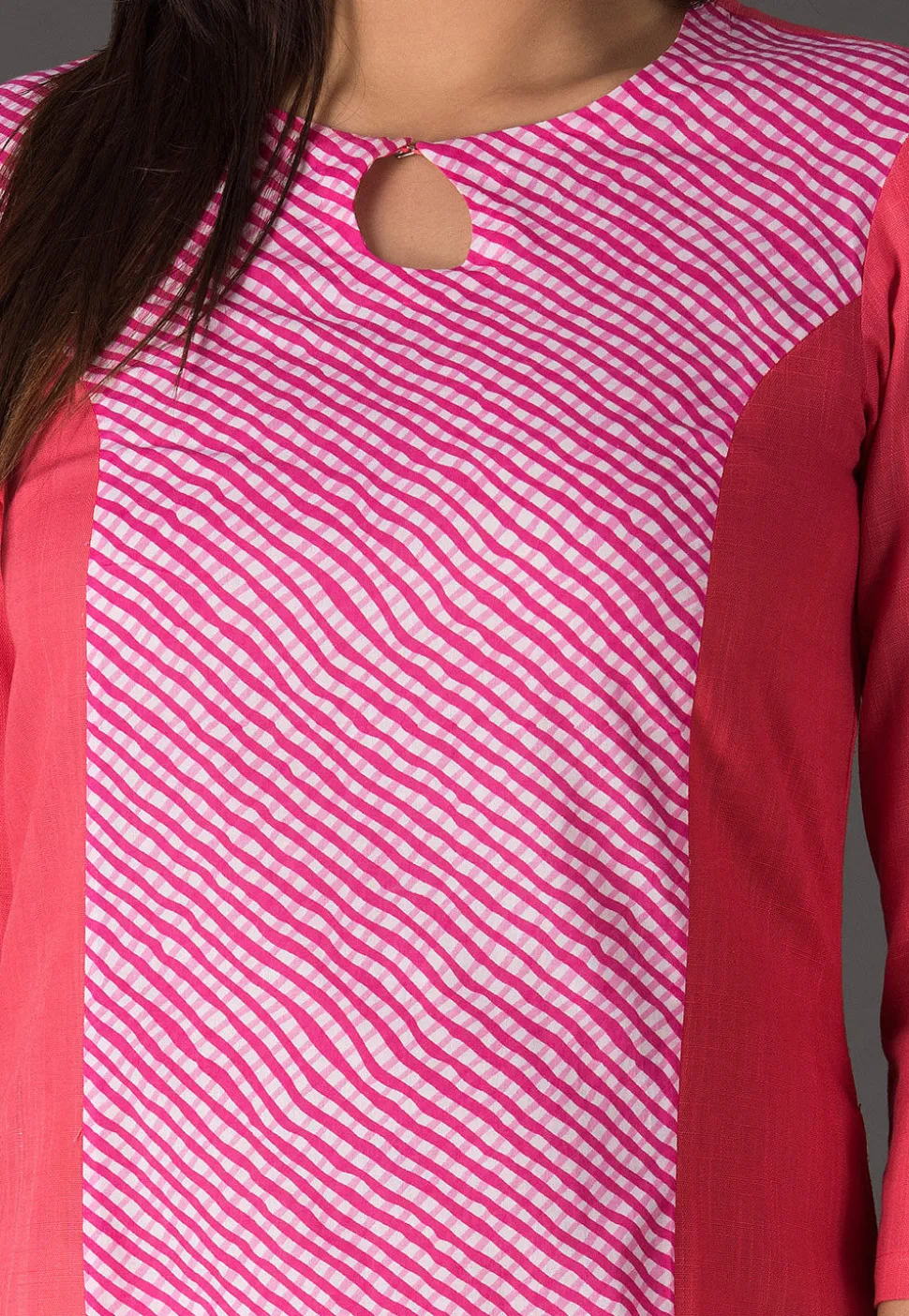 Leheriya Printed Cotton Straight Suit in Pink and Peach