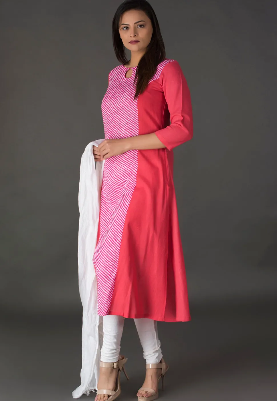 Leheriya Printed Cotton Straight Suit in Pink and Peach
