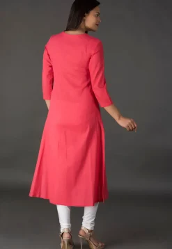 Leheriya Printed Cotton Straight Suit in Pink and Peach