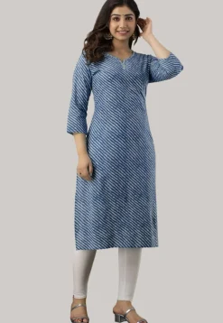 Leheriya Printed Cotton Straight Cut Kurti in Blue