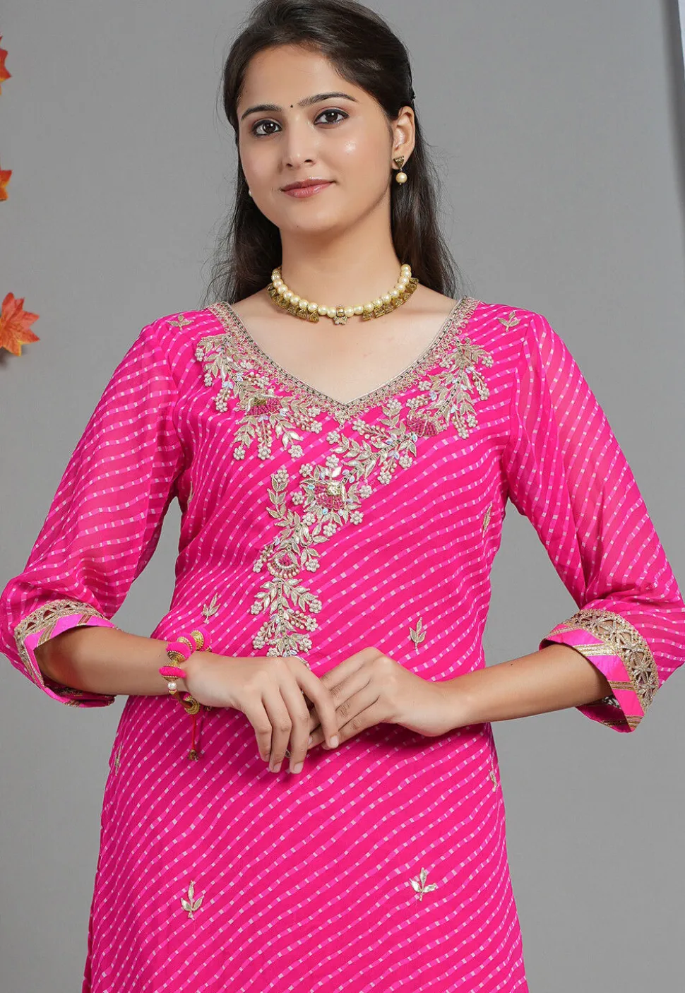 Leheriya Printed Georgette Straight Suit in Pink