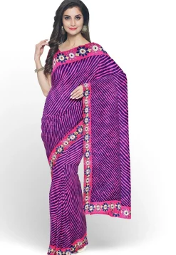 Leheriya Printed Georgette Saree in Pink and Purple