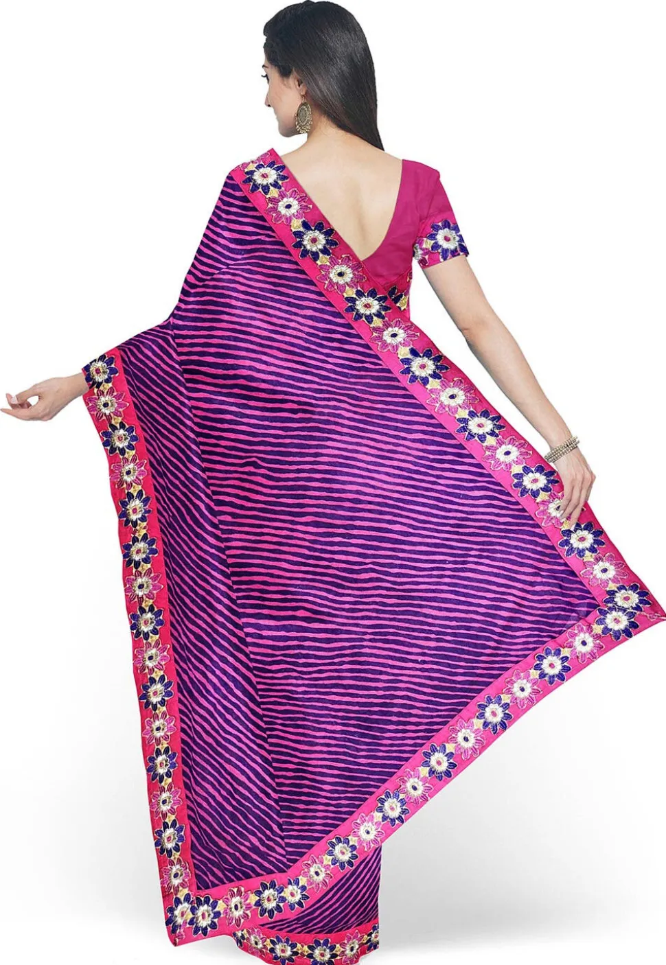 Leheriya Printed Georgette Saree in Pink and Purple