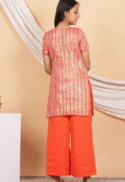 Leheriya Printed Georgette Pakistani Suit in Peach