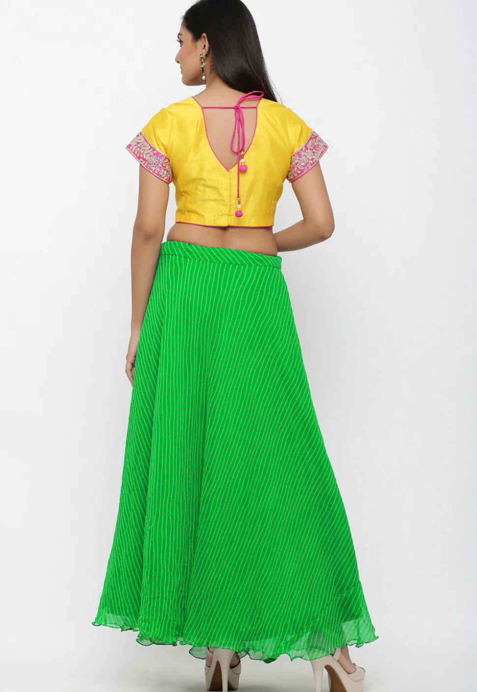 Leheriya Printed Georgette Lehenga in Light Green