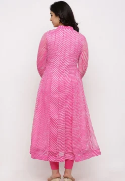Leheriya Printed Georgette Anarkali Suit in Pink