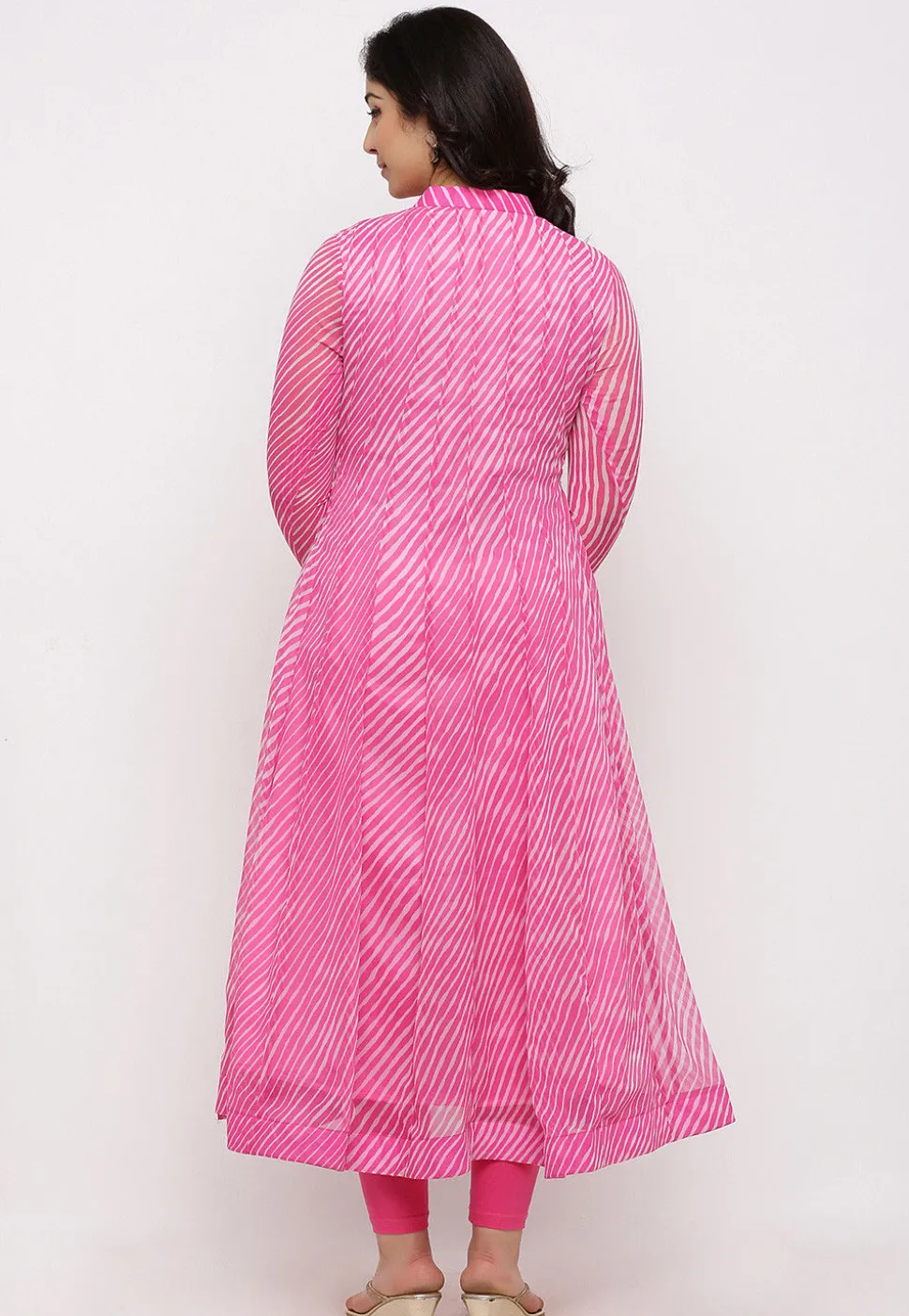 Leheriya Printed Georgette Anarkali Suit in Pink