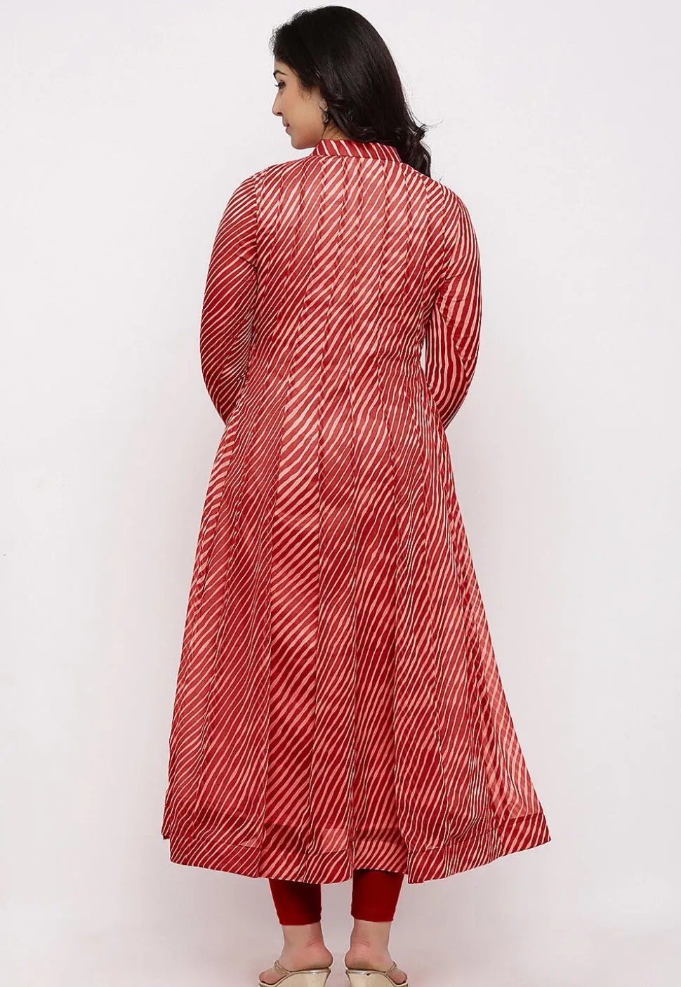 Leheriya Printed Georgette Anarkali Suit in Red
