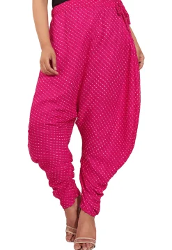 Leheriya Printed Georgette Dhoti Pant in Fuchsia