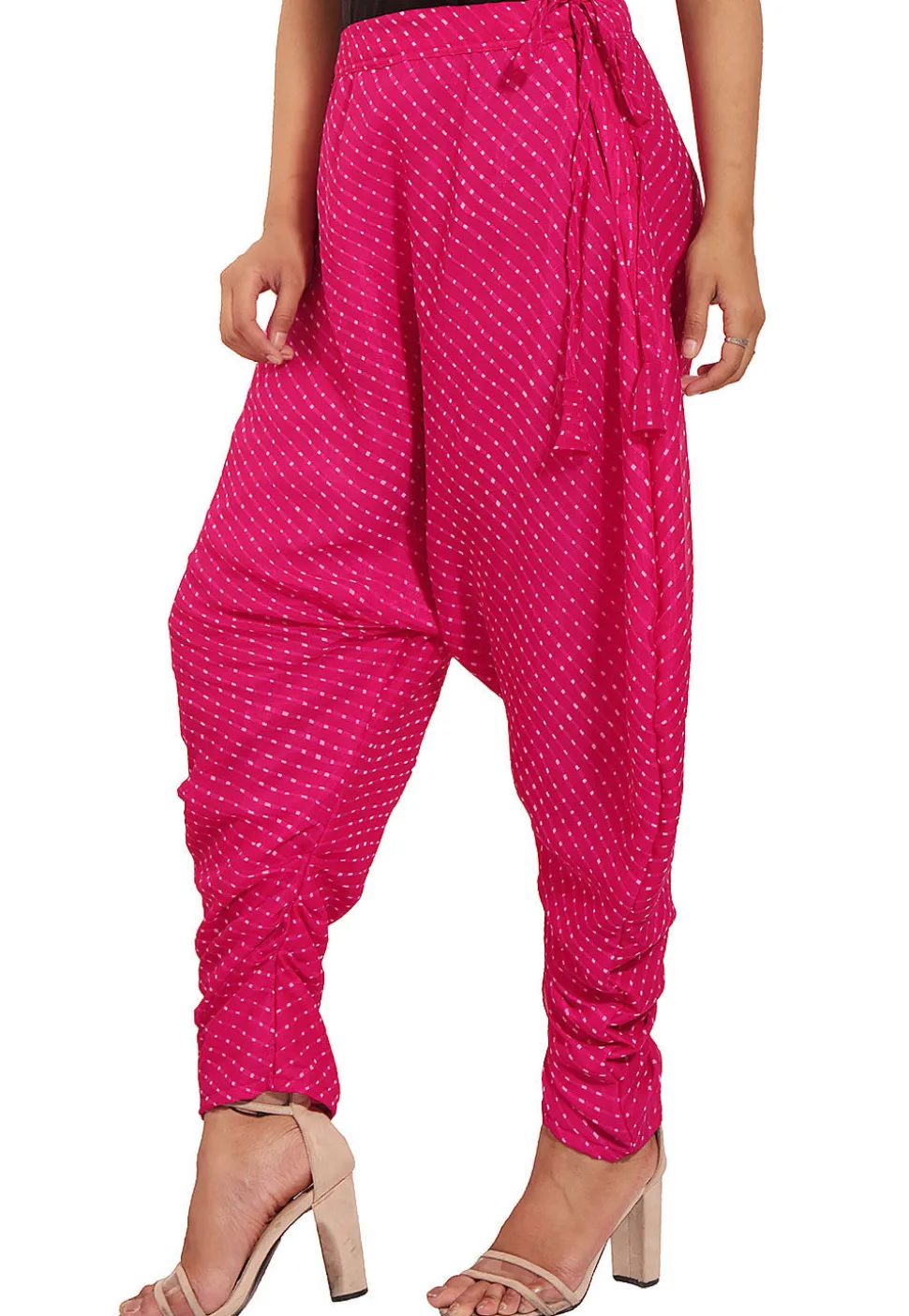 Leheriya Printed Georgette Dhoti Pant in Fuchsia