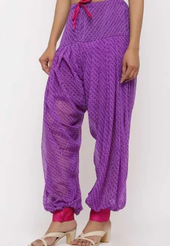 Leheriya Printed Georgette Harem Pant in Purple