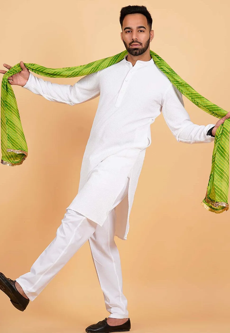 Leheriya Printed Georgette Men Dupatta in Green
