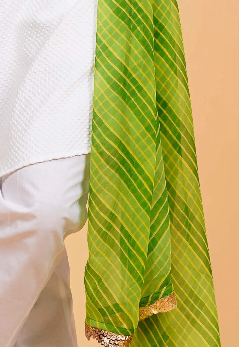 Leheriya Printed Georgette Men Dupatta in Green