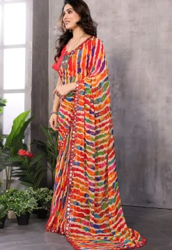 Leheriya Printed Georgette Saree in Multicolor