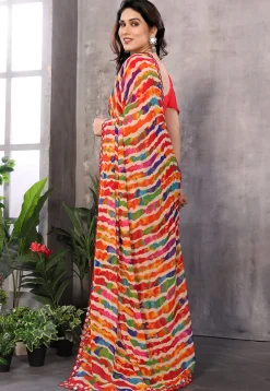 Leheriya Printed Georgette Saree in Multicolor