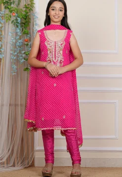 Leheriya Printed Georgette Straight Suit in Pink