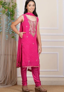Leheriya Printed Georgette Straight Suit in Pink