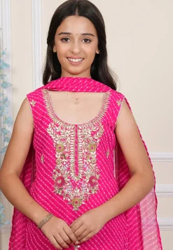 Leheriya Printed Georgette Straight Suit in Pink