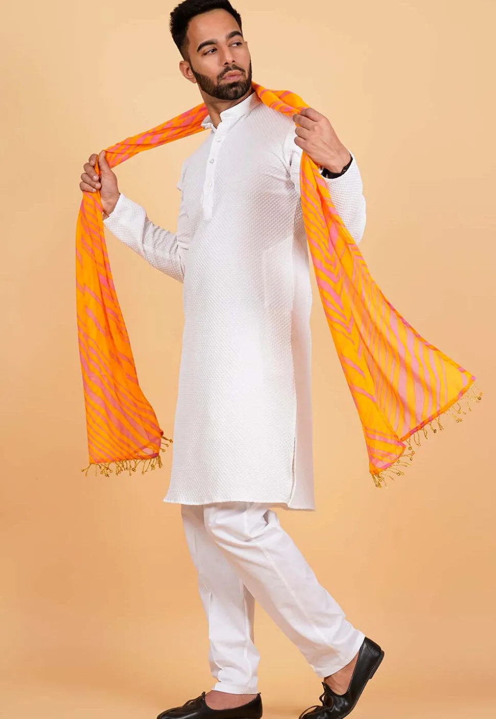 Leheriya Printed Georgette Men Dupatta in Mustard