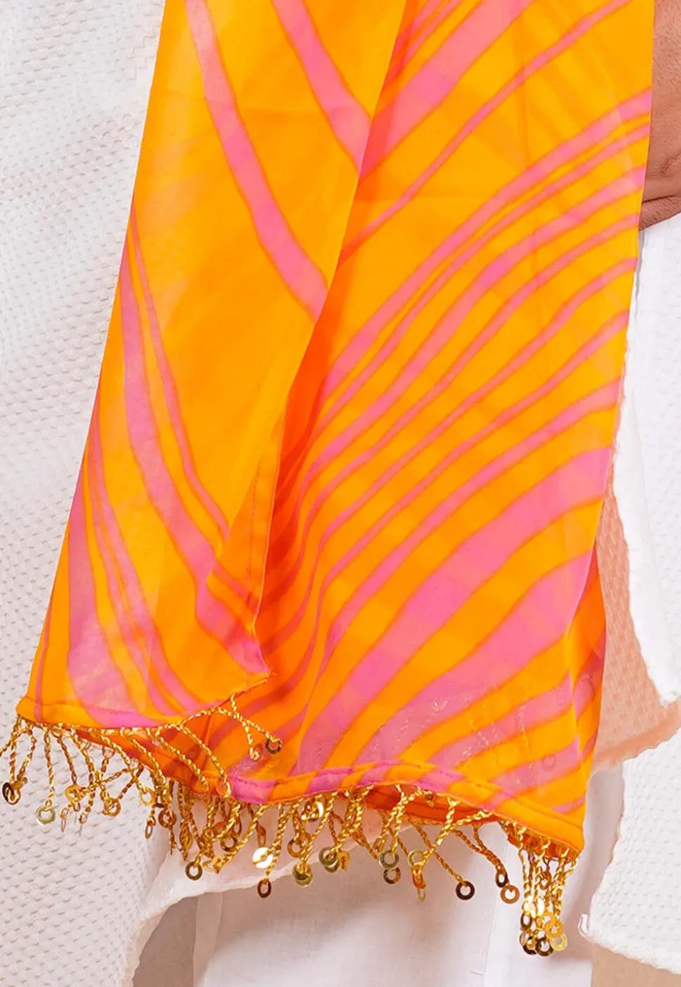 Leheriya Printed Georgette Men Dupatta in Mustard
