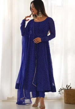 Leheriya Printed Georgette Anarkali Suit in Royal Blue