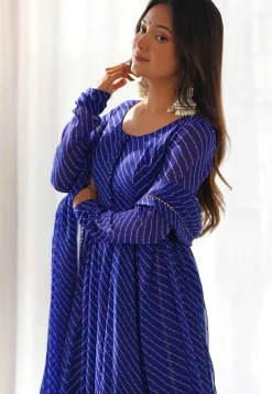 Leheriya Printed Georgette Anarkali Suit in Royal Blue