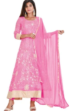 Leheriya Printed Georgette Anarkali Suit in Pink