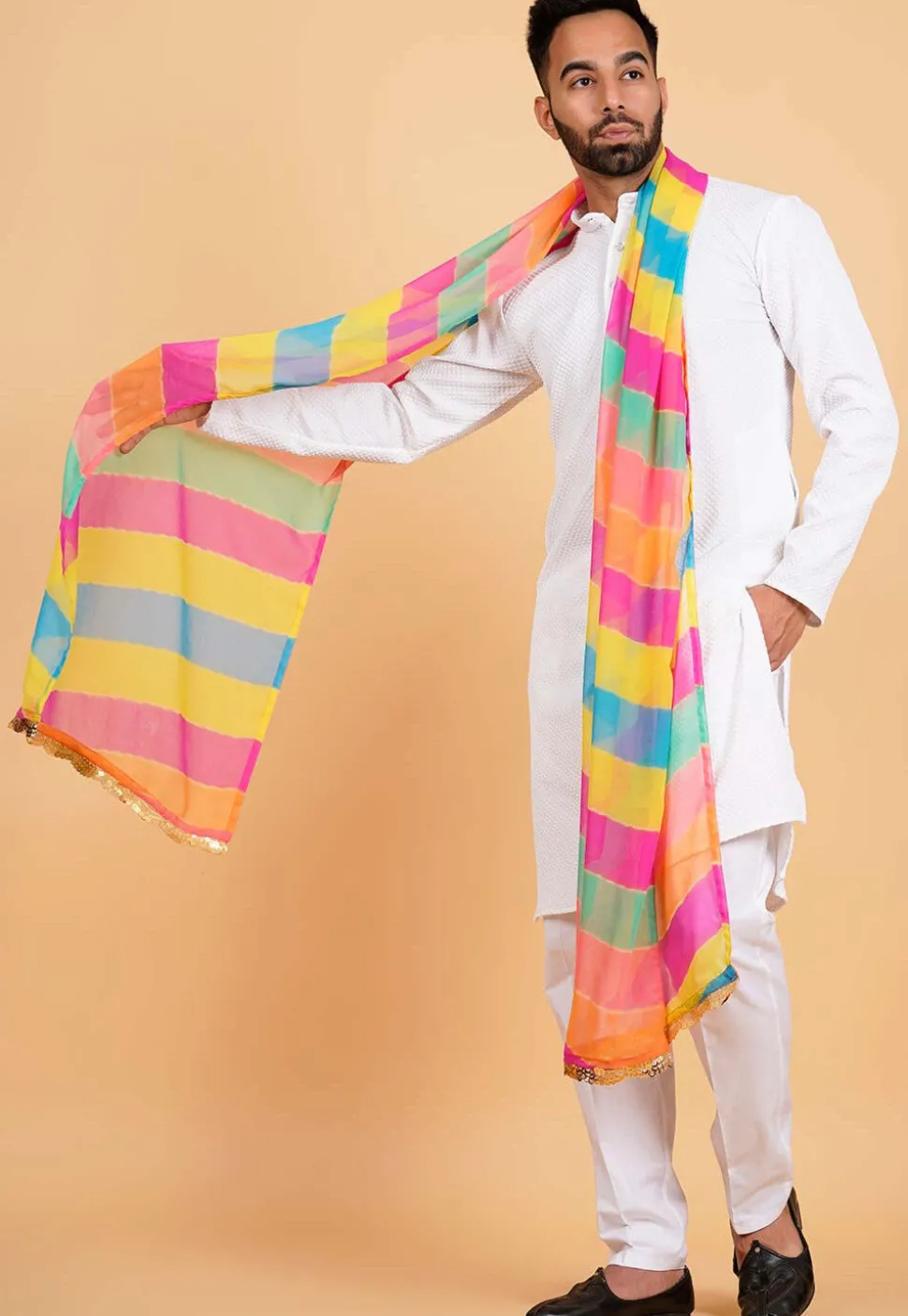 Leheriya Printed Georgette Men Dupatta in Multicolor
