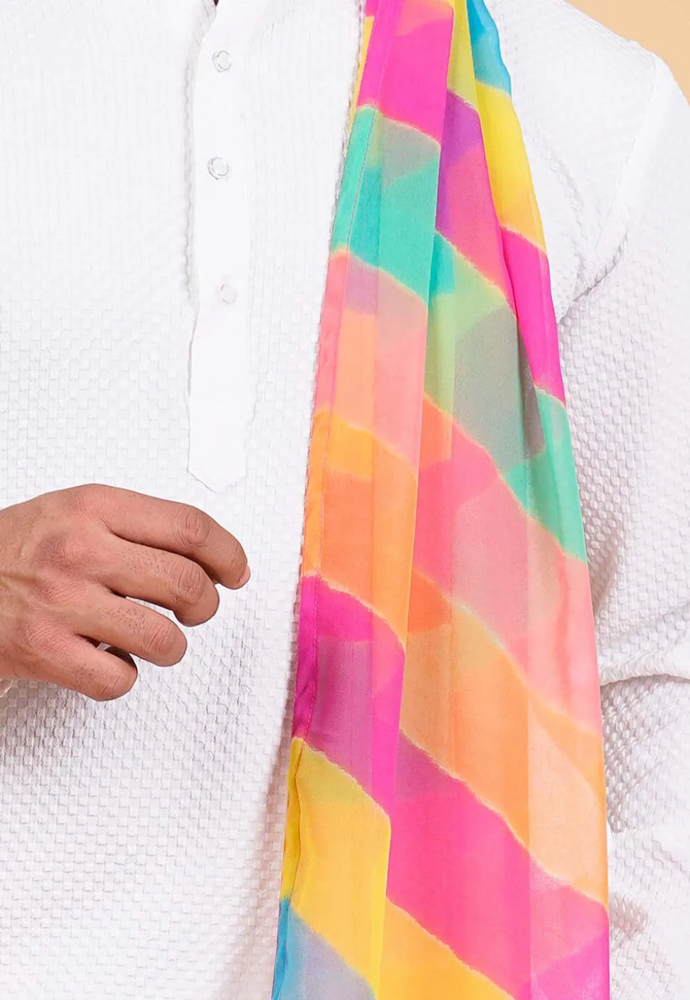 Leheriya Printed Georgette Men Dupatta in Multicolor