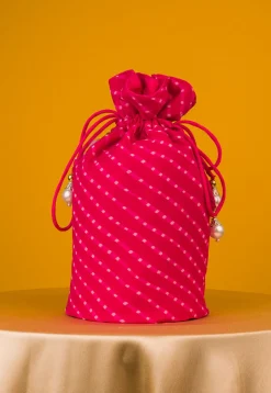 Leheriya Printed Georgette Potli Bag in Fuchsia