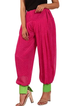 Leheriya Printed Georgette Alladin Pant in Fuchsia