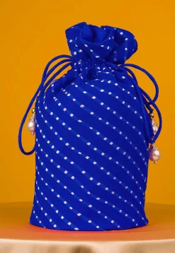 Leheriya Printed Georgette Potli Bag in Royal Blue