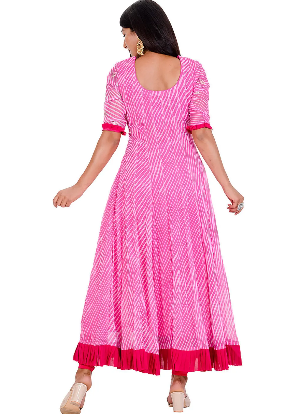 Leheriya Printed Georgette Anarkali Suit in Pink