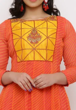 Leheriya Printed Georgette Anarkali Suit in Peach