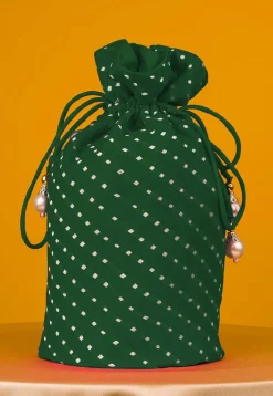 Leheriya Printed Georgette Potli Bag in Green