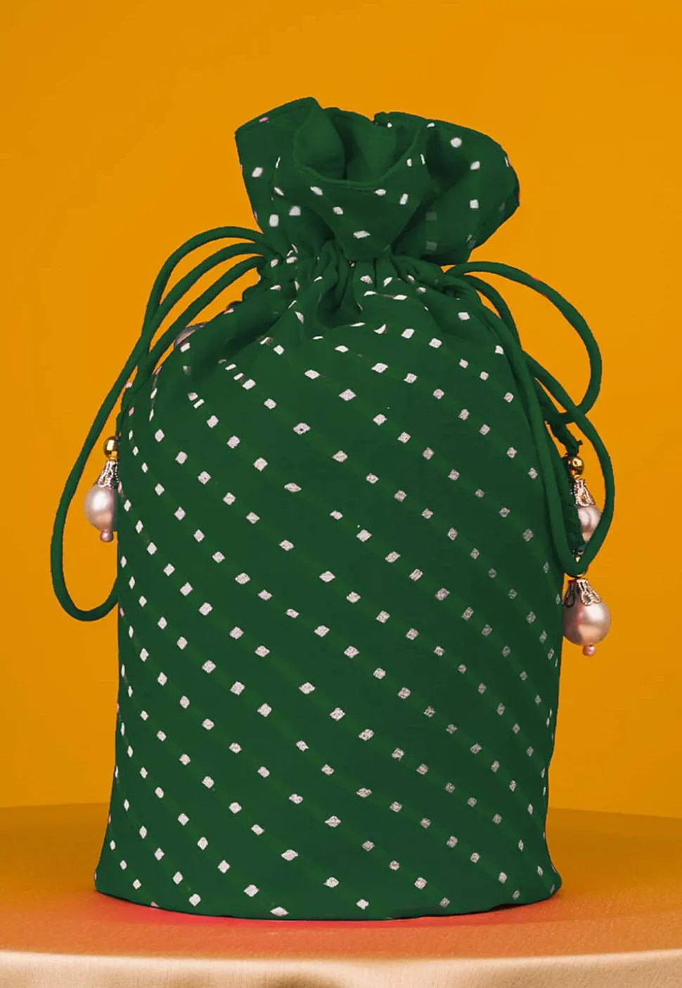 Leheriya Printed Georgette Potli Bag in Green
