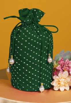 Leheriya Printed Georgette Potli Bag in Green