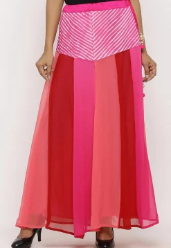 Leheriya Printed Georgette Panelled Skirt in Multicolor