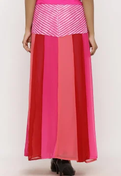 Leheriya Printed Georgette Panelled Skirt in Multicolor