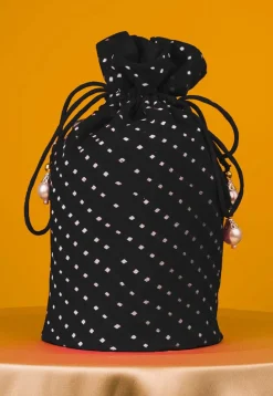 Leheriya Printed Georgette Potli Bag in Black