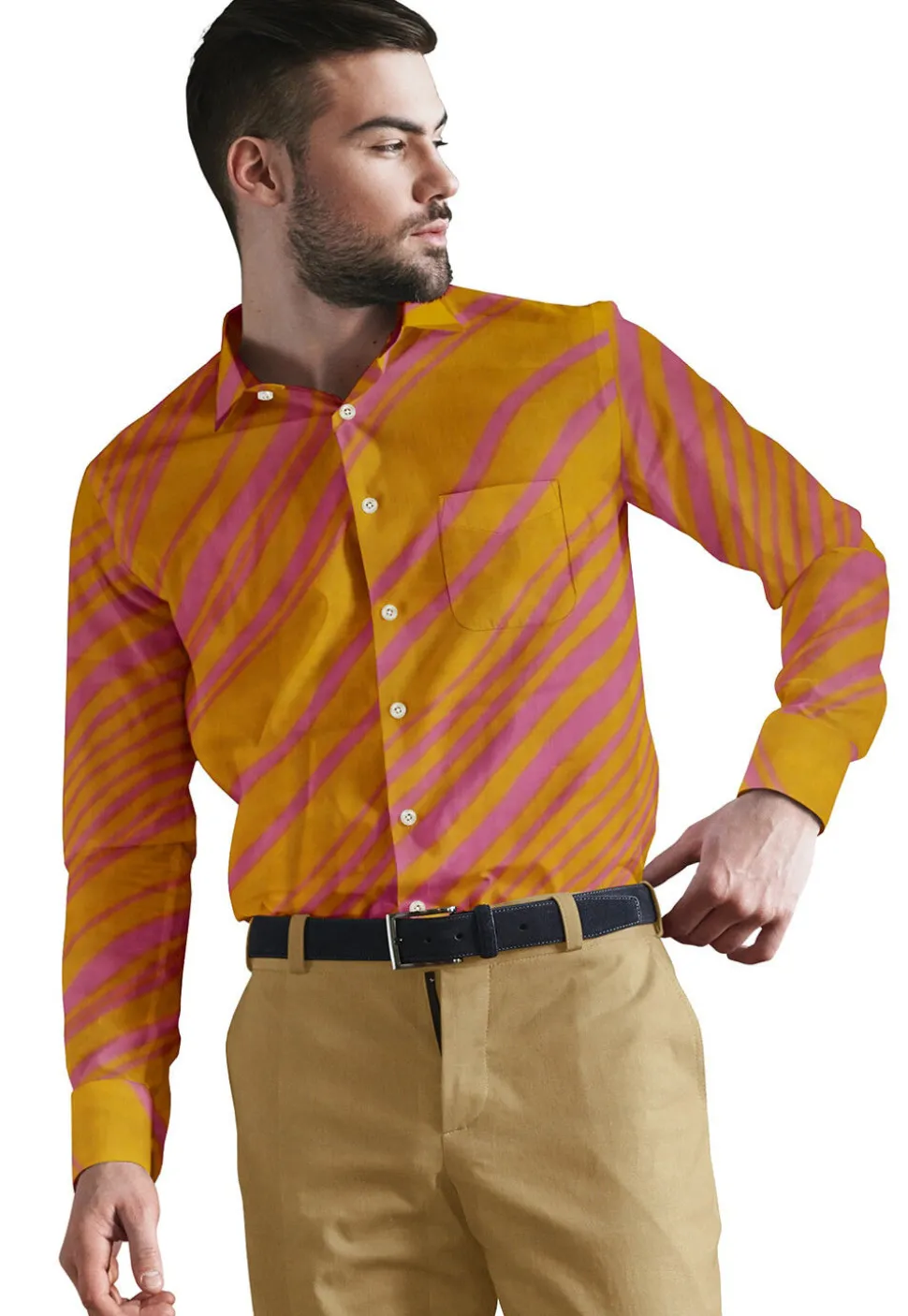 Leheriya Printed Georgette Shirt in Yellow
