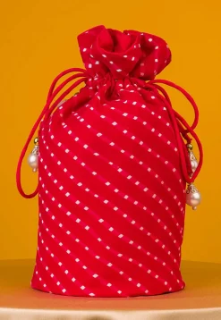 Leheriya Printed Georgette Potli Bag in Dark Pink