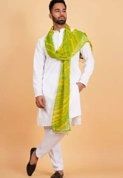 Leheriya Printed Georgette Men Dupatta in Green