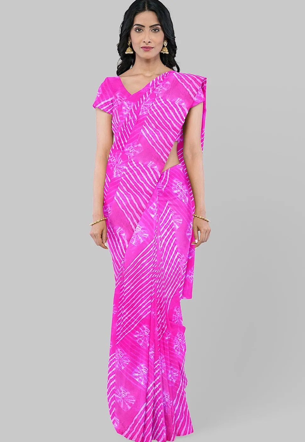 Leheriya Printed Georgette Saree in Pink
